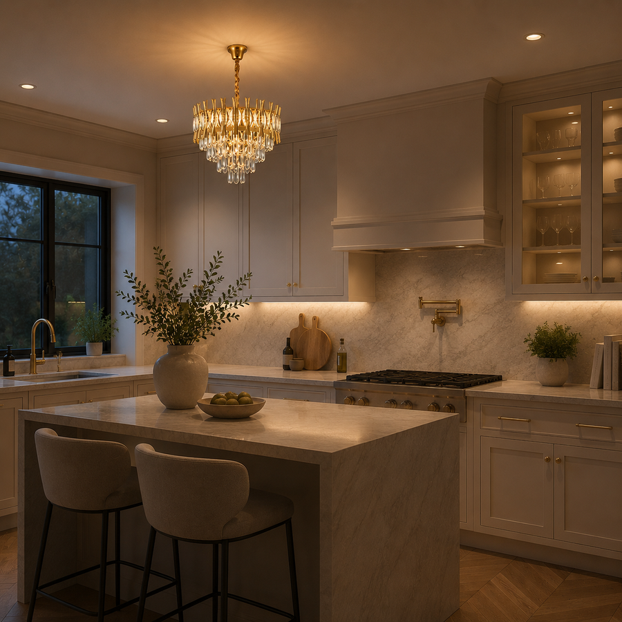CHANDELIER CRYSTAL CHANDELIER HAMPTON NOBLE 5xE14, 40 см диаметър, лъскаво злато, регулируема височина