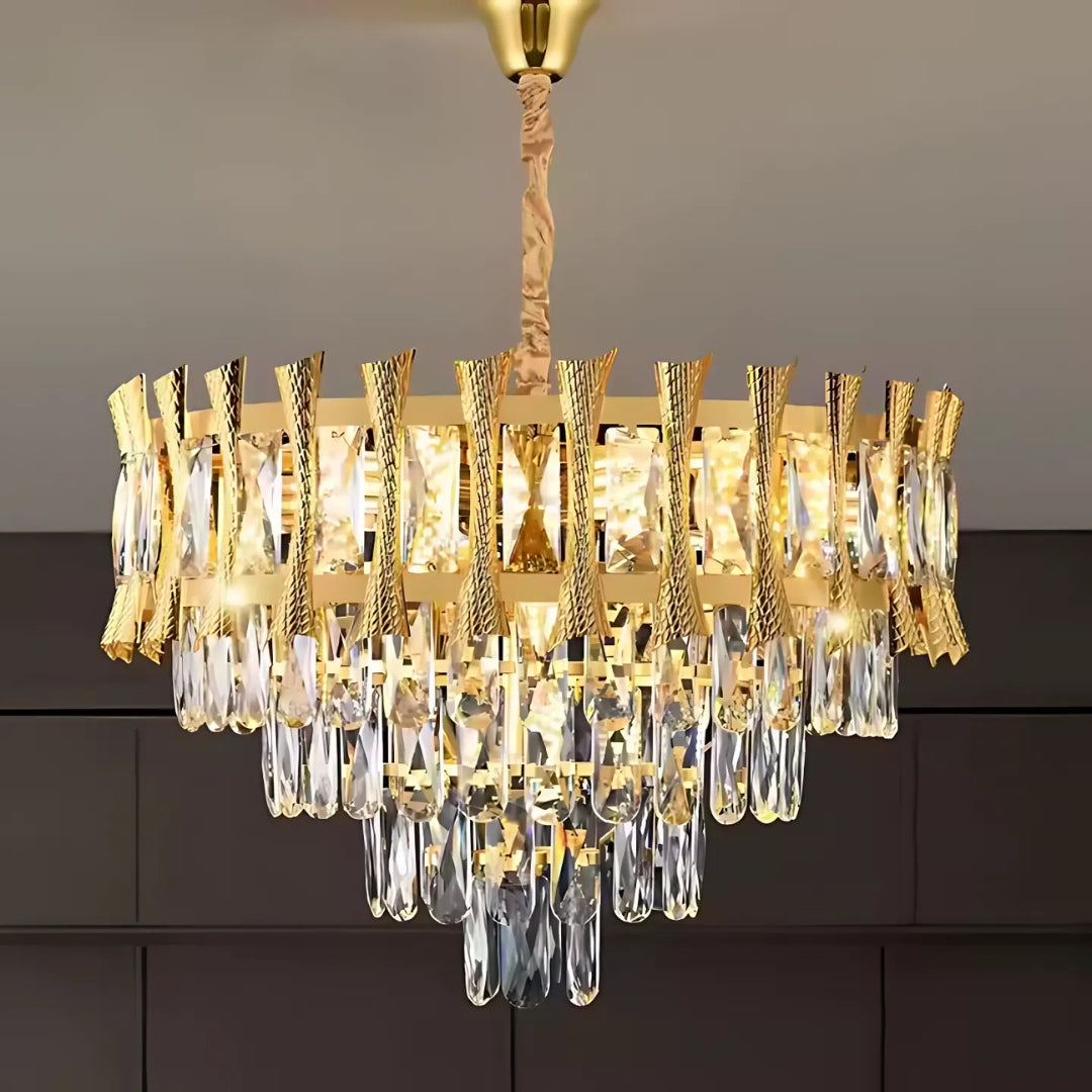 Candelabru Cristal HAMPTON Nobile 5xE14, Diametru 40cm, Auriu Lucios, Inaltime Reglabila Candelabre Cristal Default Title Alessandro Design