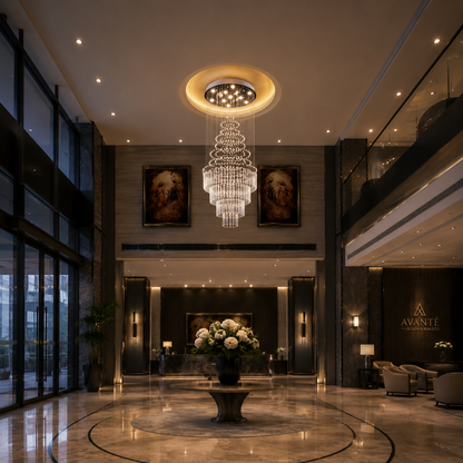LED кристален полилей 80W AUGUSTA Gold, диаметър 50cm, височина 200cm, модел стълба