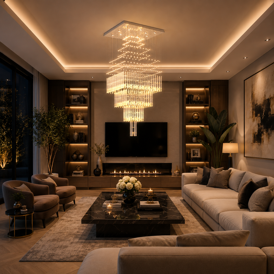 LED кристален полилей 80W FLORENTIA Gold, диаметър 50cm, височина 200cm, модел стълба