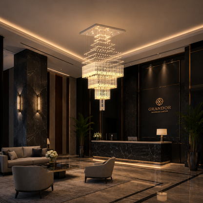 LED кристален полилей 80W FLORENTIA Gold, диаметър 50cm, височина 200cm, модел стълба