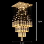 LED кристален полилей 80W FLORENTIA Gold, диаметър 50cm, височина 200cm, модел стълба