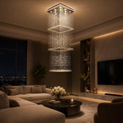 LED кристален полилей 80W PALATINA Gold, диаметър 50cm, височина 200cm, модел стълба