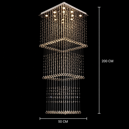 LED кристален полилей 80W PALATINA Gold, диаметър 50cm, височина 200cm, модел стълба