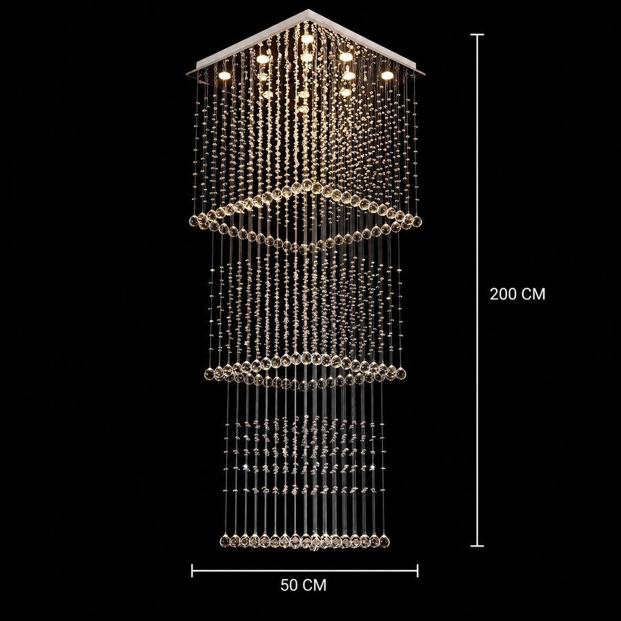LED кристален полилей 80W PALATINA Gold, диаметър 50cm, височина 200cm, модел стълба