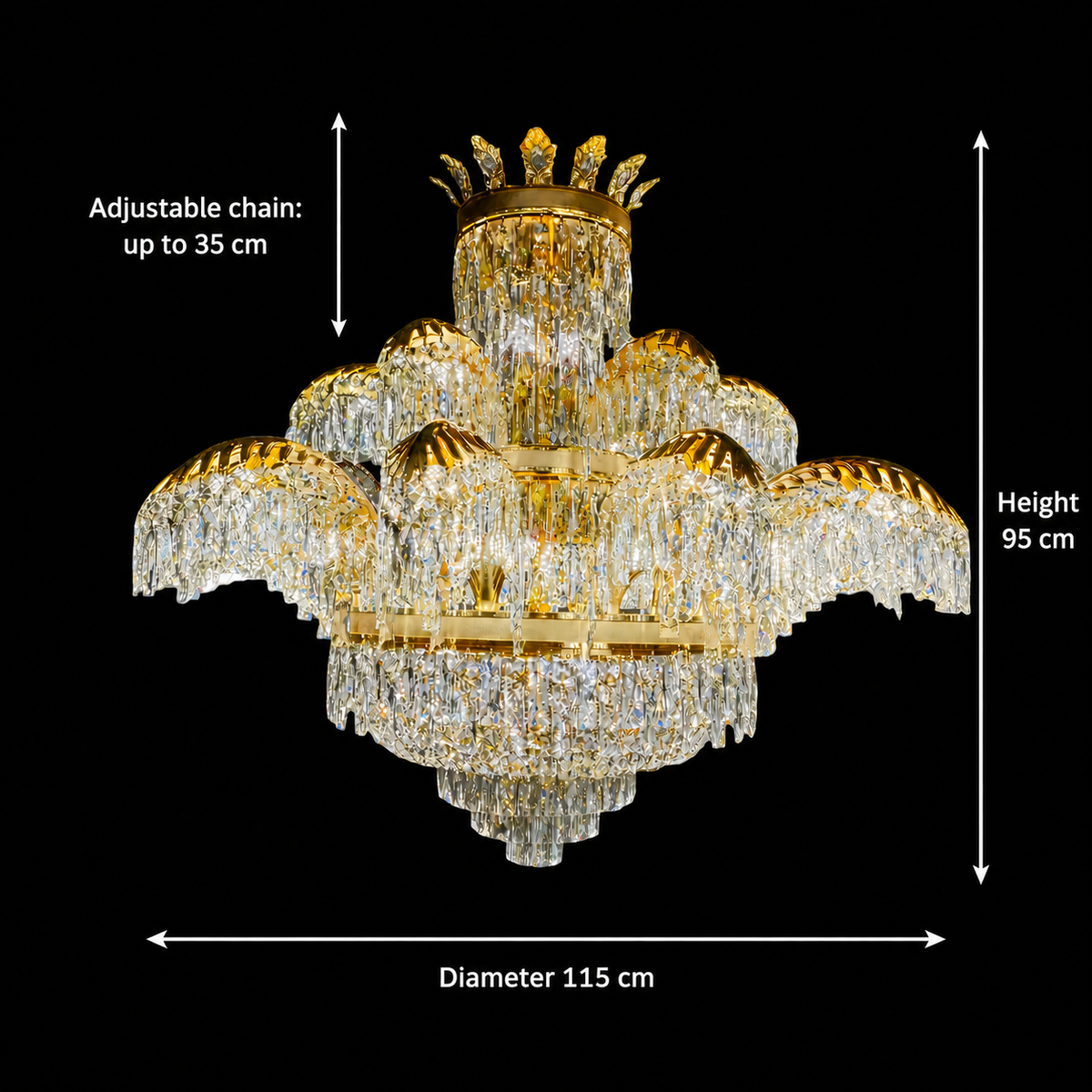 Кристален полилей PALACE Supremo 29xG9, D115 см, блестящо злато, регулируема височина, метални и кристални кристални полилеи Заглавие по подразбиране Alessandro Design