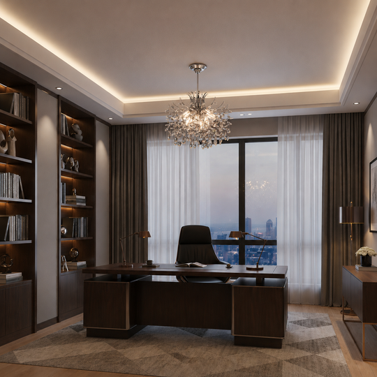 Кристален полилей PROWES Eleganza, 8xE14, D50 см, блестящ хром, регулируема височина, метал и кристал