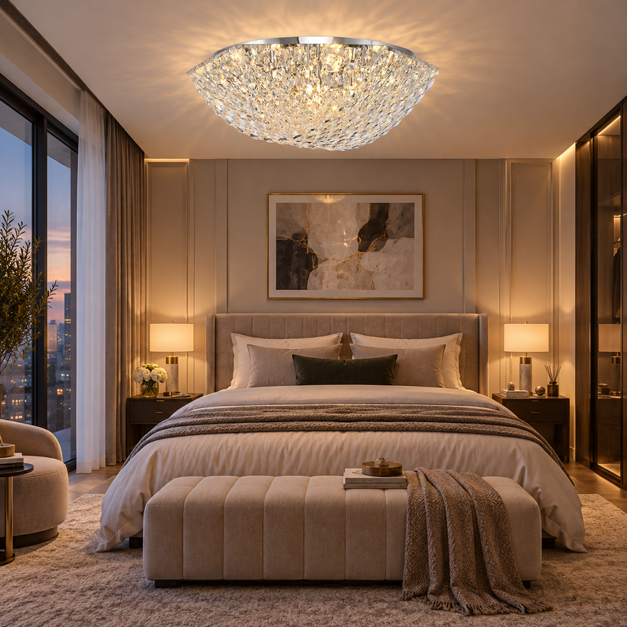 Кристален полилей QEQERTARSUAQ Elegance, 7x E14, диаметър 50 см, метал и кристал, блестящ хром