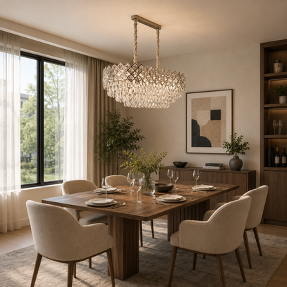 Кристален полилей VECTORIA Supremo, 10xE14, диаметър 75x39 см, блестящ хром, регулируема височина, метал и кристал