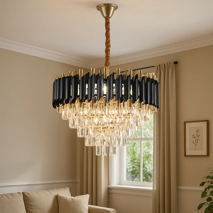 Кристален полилей VERSAILLES Elegance 8x E14, диаметър 50 см, черно, блестящо злато, регулируема височина Кристални полилеи Заглавие по подразбиране Alessandro Design