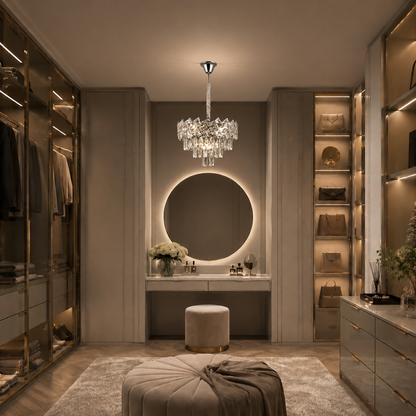 Кристален полилей WINDSOR Petito 3xE14, диаметър 29 см, блестящ хром, регулируема височина
