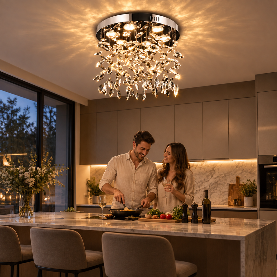 Кристален LED полилей LLC210/400CH кръгъл, 22W, студена/топла/неутрална светлина, кристал, блестящ хром
