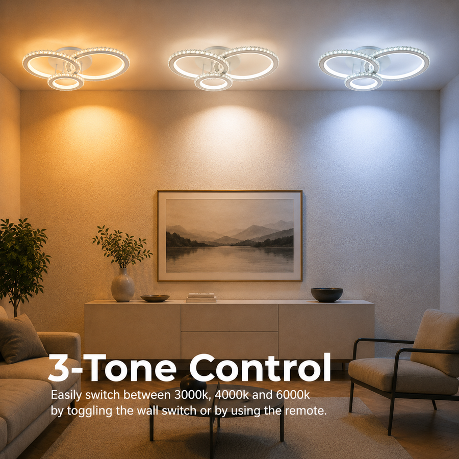 LED полилей с дистанционно управление и кристал NOVA ROTONDA RGB 75W, 3 кръга, Студена/Топла/Неутрална светлина, Димируем, Бял