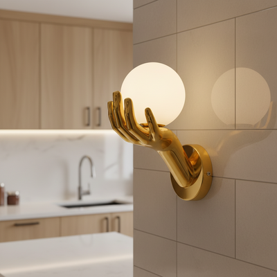 Aplica LED Decorativa MANO, 15x30cm, 1xE27, Sticla si Resina, Auriu