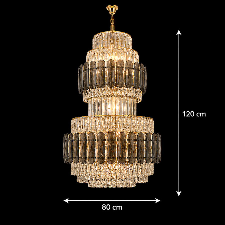 Candelabru Cristal VELIOR Regalis 29xE14, D80 cm, Auriu, Inaltime Reglabila, Metal si Cristal Candelabre Cristal Default Title Alessandro Design
