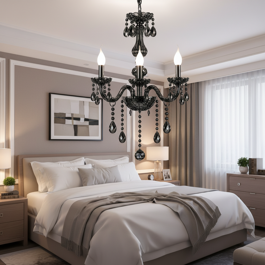 Кристал на полилей август Eleganza, 3xe14, диаметър 48 см, черен, регулируема височина