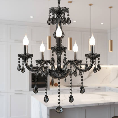 Alnwick Crystal Chandelier Eleganza, 5xe14, диаметър 48 cm, черен, регулируема височина