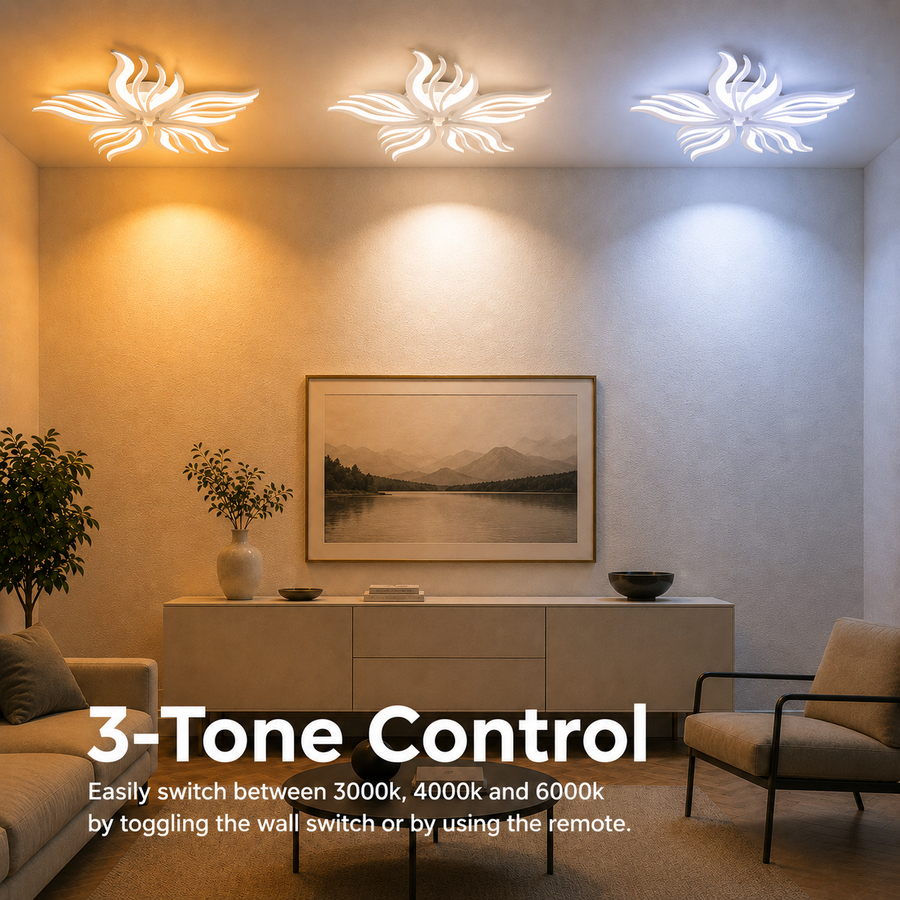 LED полилей със Sakura 60W дистанционно управление, 5 венчелистчета, студ/гореща/неутрална светлина, нестабилна, бяла