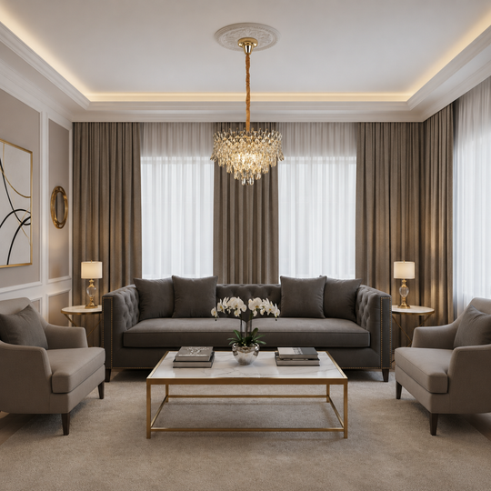 Кристален полилей MONARCH Nobile 3xE14, диаметър 40 см, височина 35 см, блестящо злато, регулируема височина, елегантен дизайн