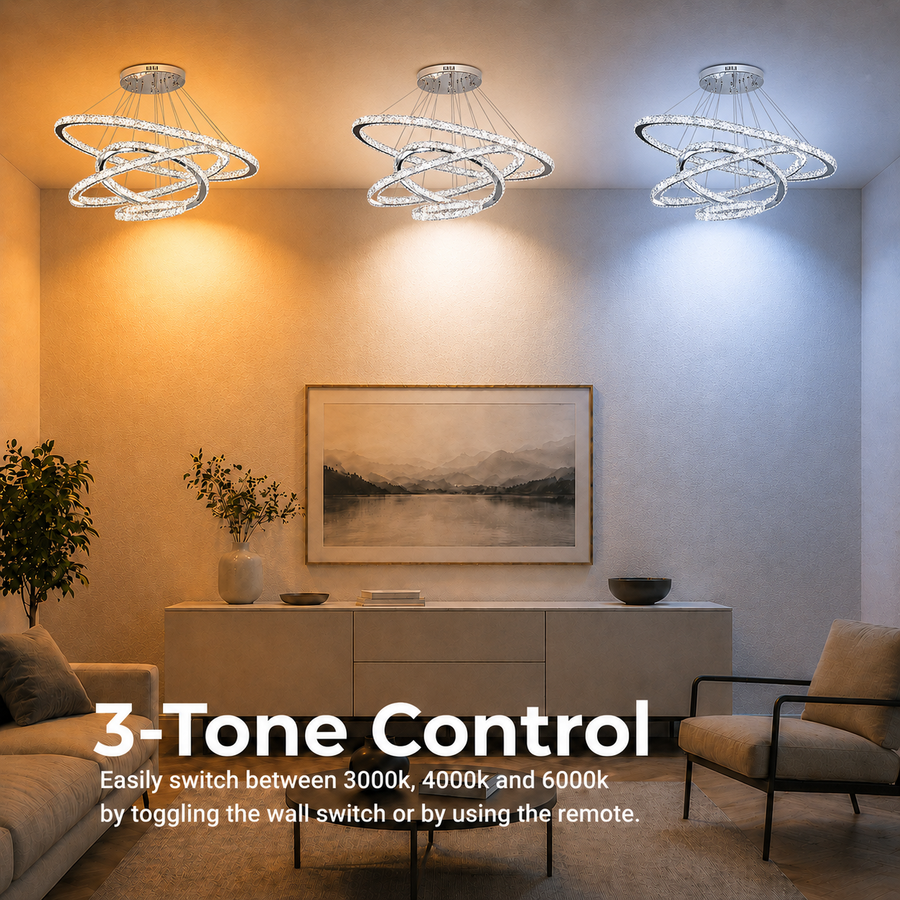 Светещ PRISM LED полилей, кристал и метал, 210 W, 4 кръга, възможност за димиране, студена/топла/неутрална светлина, луксозно осветление