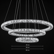 Окачен LED полилей с дистанционно управление и кристал PRISM LUMINIS 78.3W, 3 кръга, Студена/Топла/Неутрална светлина, Димируем, Сребрист, Регулируема по височина