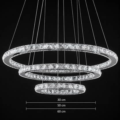 Окачен LED полилей с дистанционно управление и кристал PRISM LUMINIS 78.3W, 3 кръга, Студена/Топла/Неутрална светлина, Димируем, Сребрист, Регулируема по височина