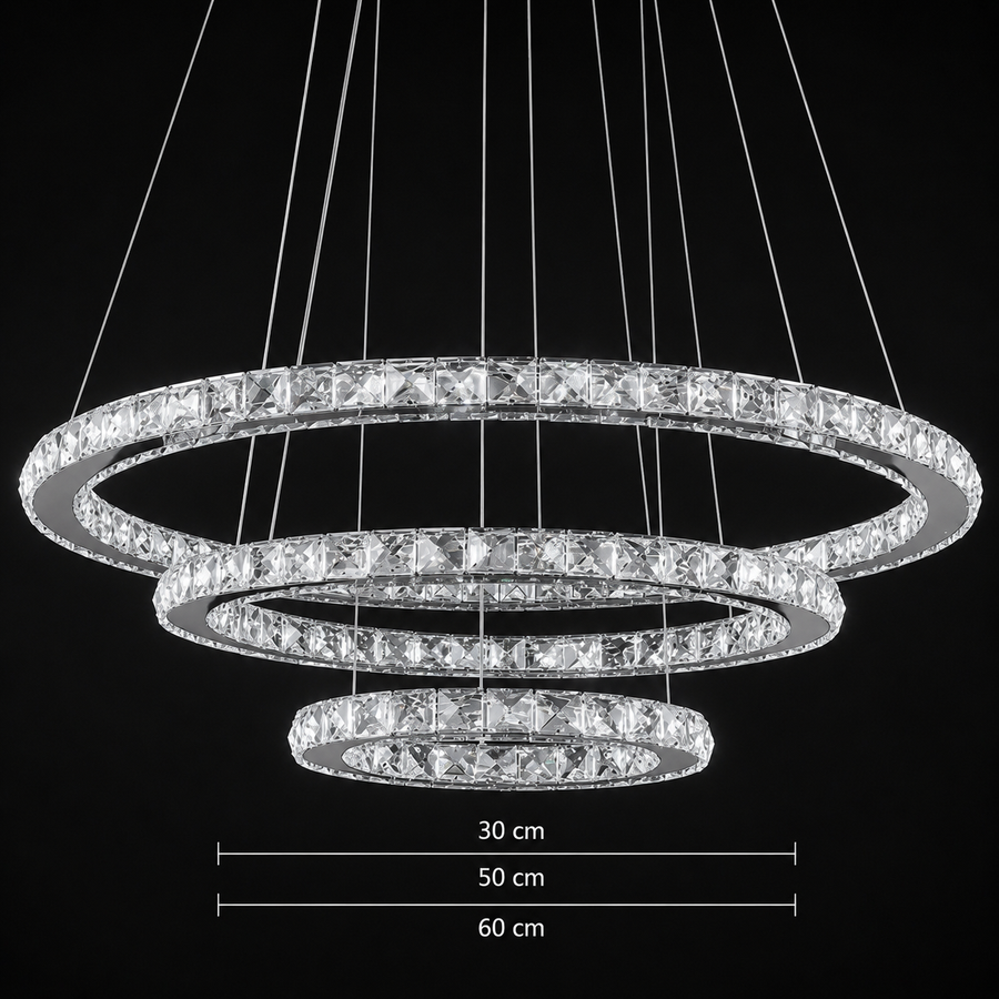 Окачен LED полилей с дистанционно управление и кристал PRISM LUMINIS 78.3W, 3 кръга, Студена/Топла/Неутрална светлина, Димируем, Сребрист, Регулируема по височина