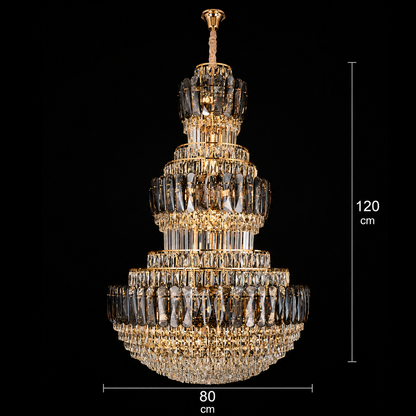 Candelabru Cristal VELIOR Regalis 29xE14, D80 cm, Auriu, Inaltime Reglabila, Metal si Cristal