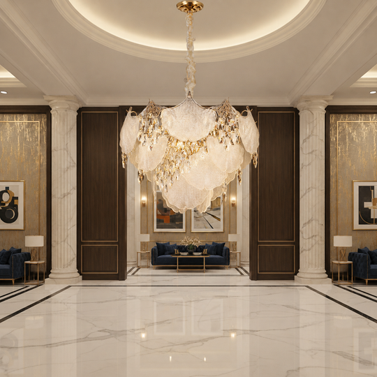 Кристален полилей LUXE Magno, 21xE14, диаметър 60 см, височина 40 см, блестящо злато, регулируема височина, елегантен дизайн Кристални полилеи Заглавие по подразбиране Alessandro Design