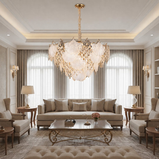 Кристален полилей LUXE Regalis, 21xE14, диаметър 80 см, височина 45 см, блестящо злато, регулируема височина, елегантен дизайн Кристални полилеи Заглавие по подразбиране Alessandro Design
