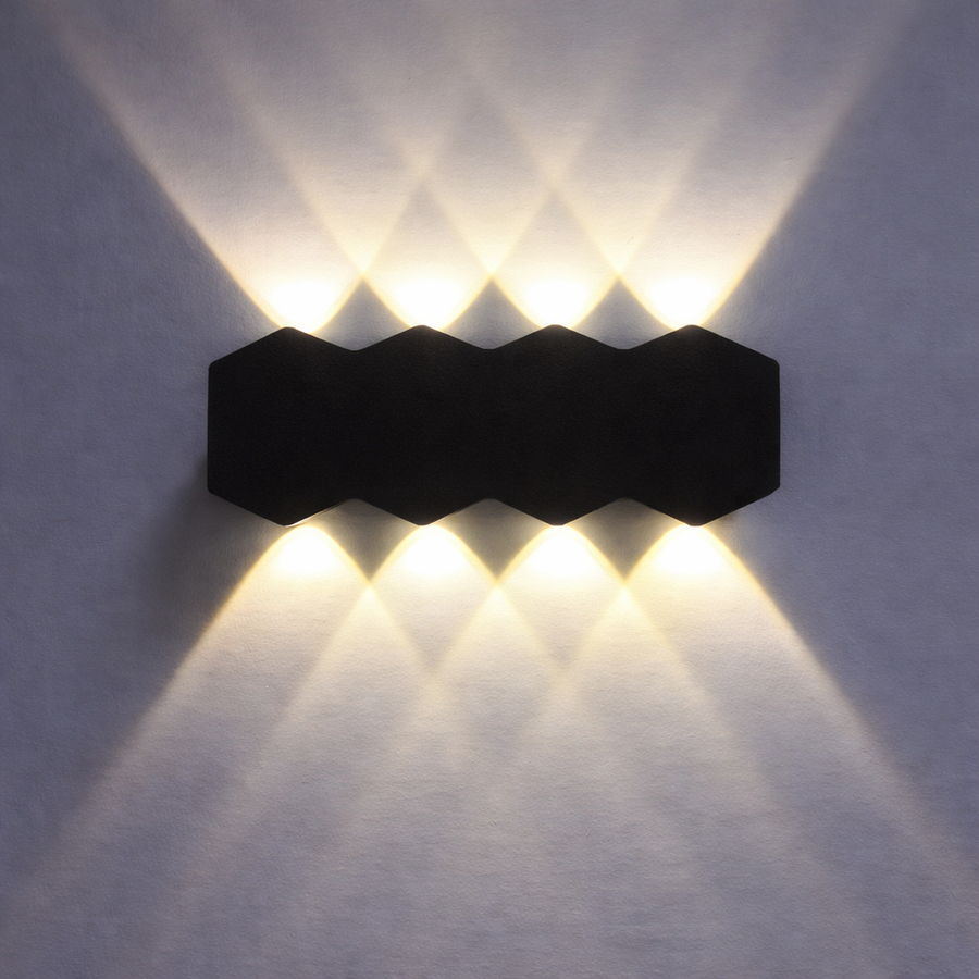 Външна и вътрешна LED стенна лампа, 4 източника x 1W, IP65, ABS, черна, 3000K