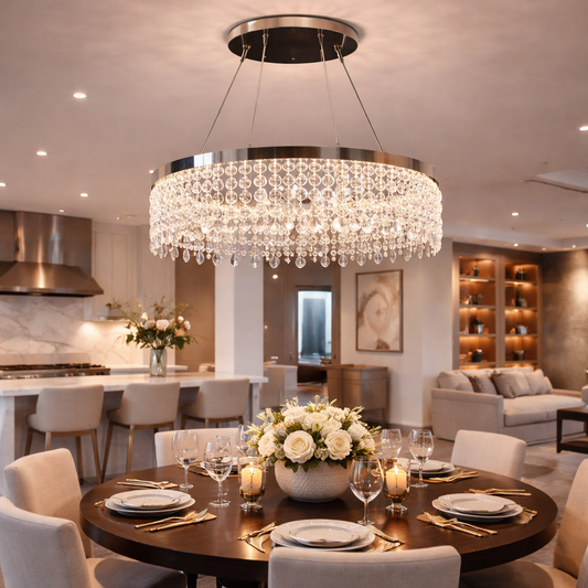 LED полилей CC41003/500CH, Диаметър 50 см, Височина 120 см, IP20, Студена/Неутрална/Топла светлина, Димируем, Сребрист, Кристал, Стомана