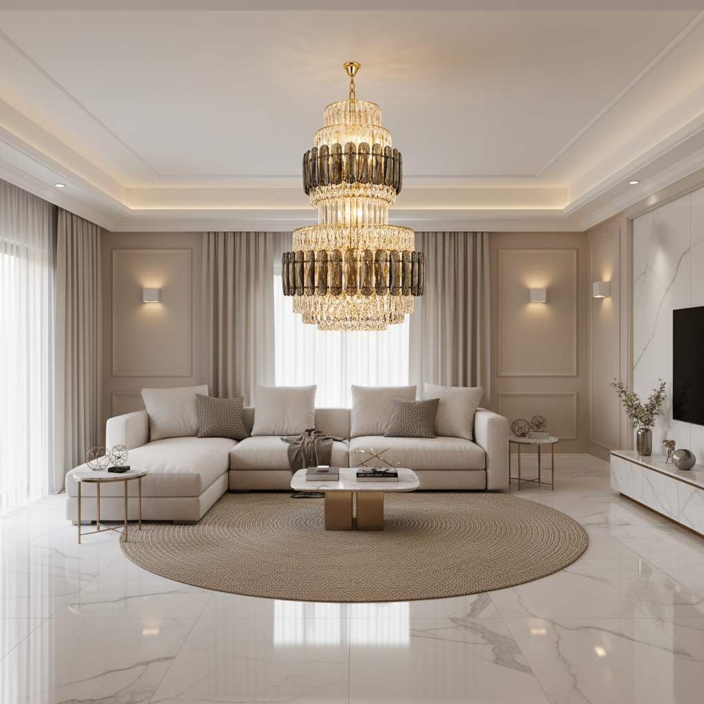 Candelabru Cristal VELIOR Regalis 29xE14, D80 cm, Auriu, Inaltime Reglabila, Metal si Cristal Candelabre Cristal Default Title Alessandro Design