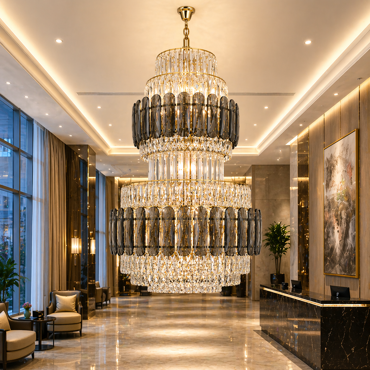 Candelabru Cristal VELIOR Regalis 29xE14, D80 cm, Auriu, Inaltime Reglabila, Metal si Cristal Candelabre Cristal Default Title Alessandro Design