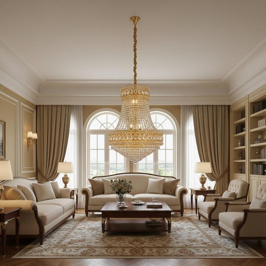 Кристален полилей EMPIRE Eleganza 10xE14, D50 см, злато, регулируема височина, метал и кристал Кристални полилеи Заглавие по подразбиране Alessandro Design