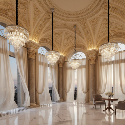 RIGO Cristal LED полилей с дистанционно управление Petito Диаметър 30 см, Блестящ Хром, Регулируема Височина, Метал и Кристал