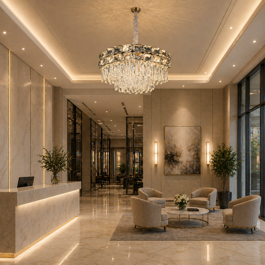 Candelabru Cristal LUCENT Regalis 22xE14, D80 cm, Auriu, Inaltime Reglabila, Metal si Cristal