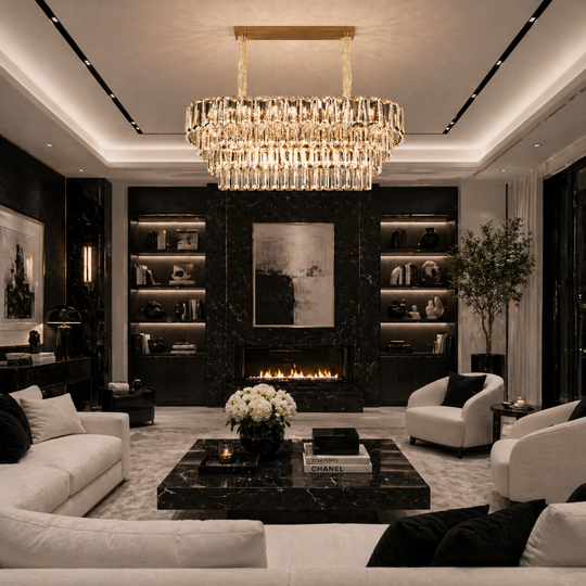 Кристален полилей VALMONT Supremo 12xE14, 80x30 см, злато, регулируема височина, метал и кристал Кристални полилеи Заглавие по подразбиране Alessandro Design