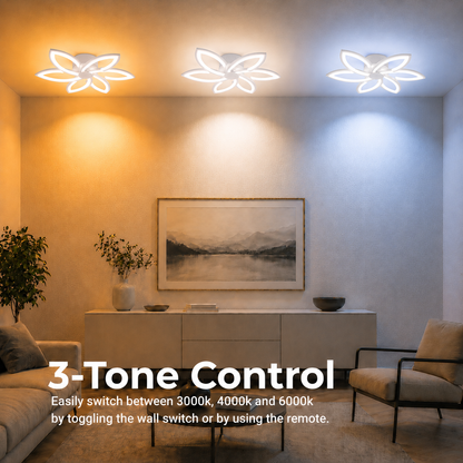 LED полилей с дистанционно управление и кристал FLORA 82W, 6 венчелистчета, Студена/Топла/Неутрална светлина, Димируем, Бял