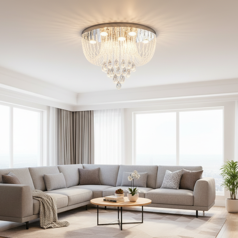 MAGE Crystal LED полилей Eleganza, 26W, топла/неутрална/студена светлина, диаметър 50 см, блестящ хром