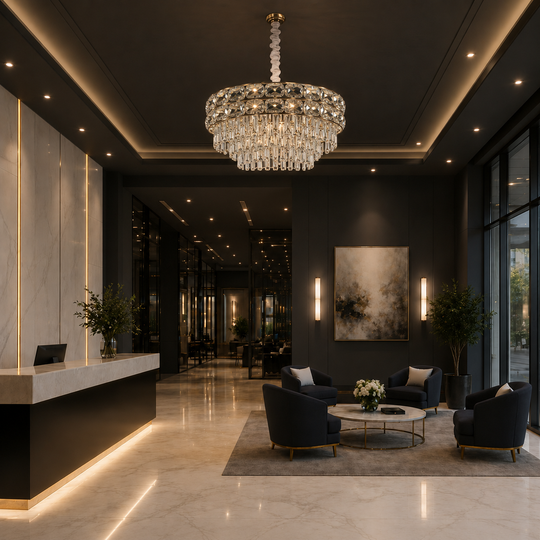 Кристален полилей LUCENT Eleganza 9xE14, D50 см, злато, регулируема височина, метал и кристал