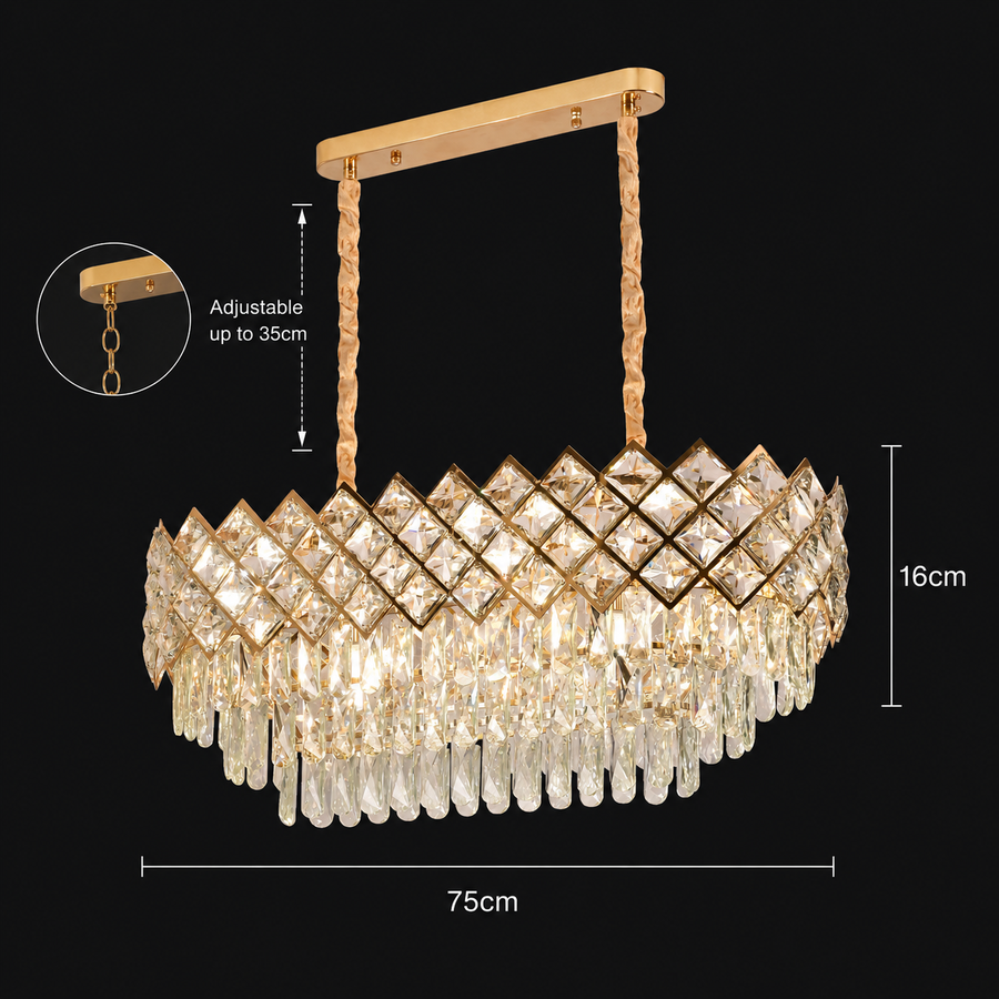 Candelabru Cristal VECTORIA Supremo, 8xE14, Diametru 75x39cm, Auriu, Inaltime Reglabila, Metal si Cristal