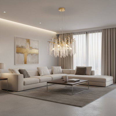 Кристален полилей ARBUS Elegance, Φ50см, 6xE14, злато, метал и кристал
