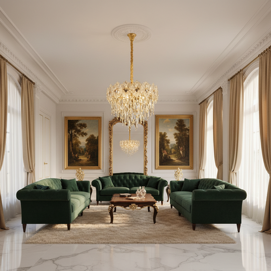 Кристален полилей FLEUR Eleganza 9xE14, диаметър 50 см, височина 40 см, блестящо злато, регулируема височина, елегантен дизайн Кристален полилей Заглавие по подразбиране Alessandro Design