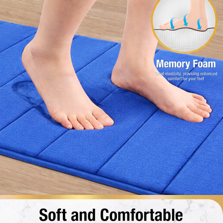 Комплект от 3 постелки за баня, 50x40 см, сини, неплъзгащи се