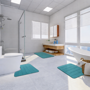 Комплект от 3 постелки за баня, 50x40 см, сини, неплъзгащи се