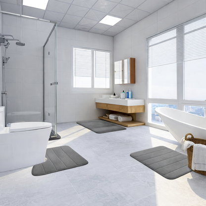 Комплект от 3 постелки за баня, 50x40 см, сини, неплъзгащи се