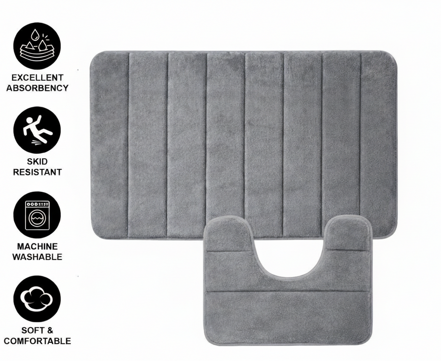 Комплект от 3 постелки за баня, 50x40 см, сини, неплъзгащи се