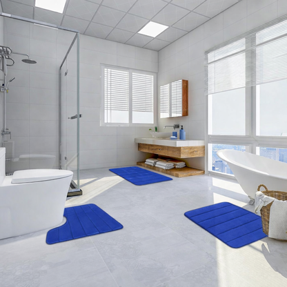 Комплект от 3 постелки за баня, 50x40 см, сини, неплъзгащи се