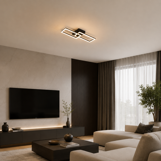 LED полилей с дистанционно управление BANDO 38W, 2 висящи, студена/топла/неутрална светлина, димируем, черен, метал и акрил